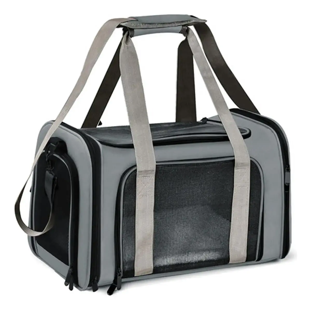 Bolsa Transporte Pet Dobrável com Alças Ventilação em Malha Porta Superior e Laterais para Cães e Gatos Pequenos (Cinza) - 1