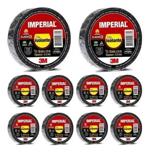 Kit 10 Fita isolante 3M cor preto 10m x 18mm
