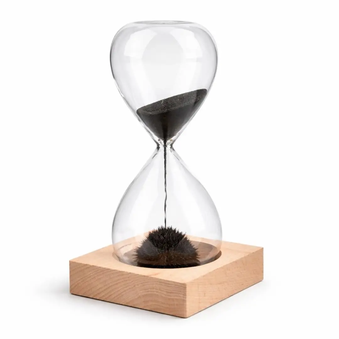 Ampulheta Magnética Decorativa com Base de Madeira Areia Magnética que Cria Formas Únicas Antiestresse e Relaxamento e Decoração Criativa para Casa e Escritório