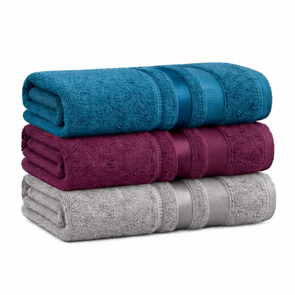 Kit C/ 3 Toalhas De Banho Marselha 100% Algodão Alta Absorção - 70cm x 140cm (Azul - Açai - Inox) - 1