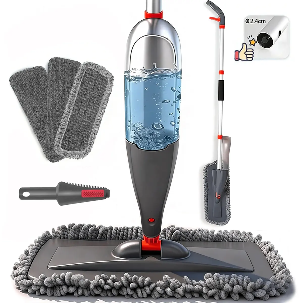 Mop Spray com Reservatório 800ml,Mop de Limpeza,3 Refis Laváveis,Haste de Alumínio,Limpeza De Chão Seco E úmido,