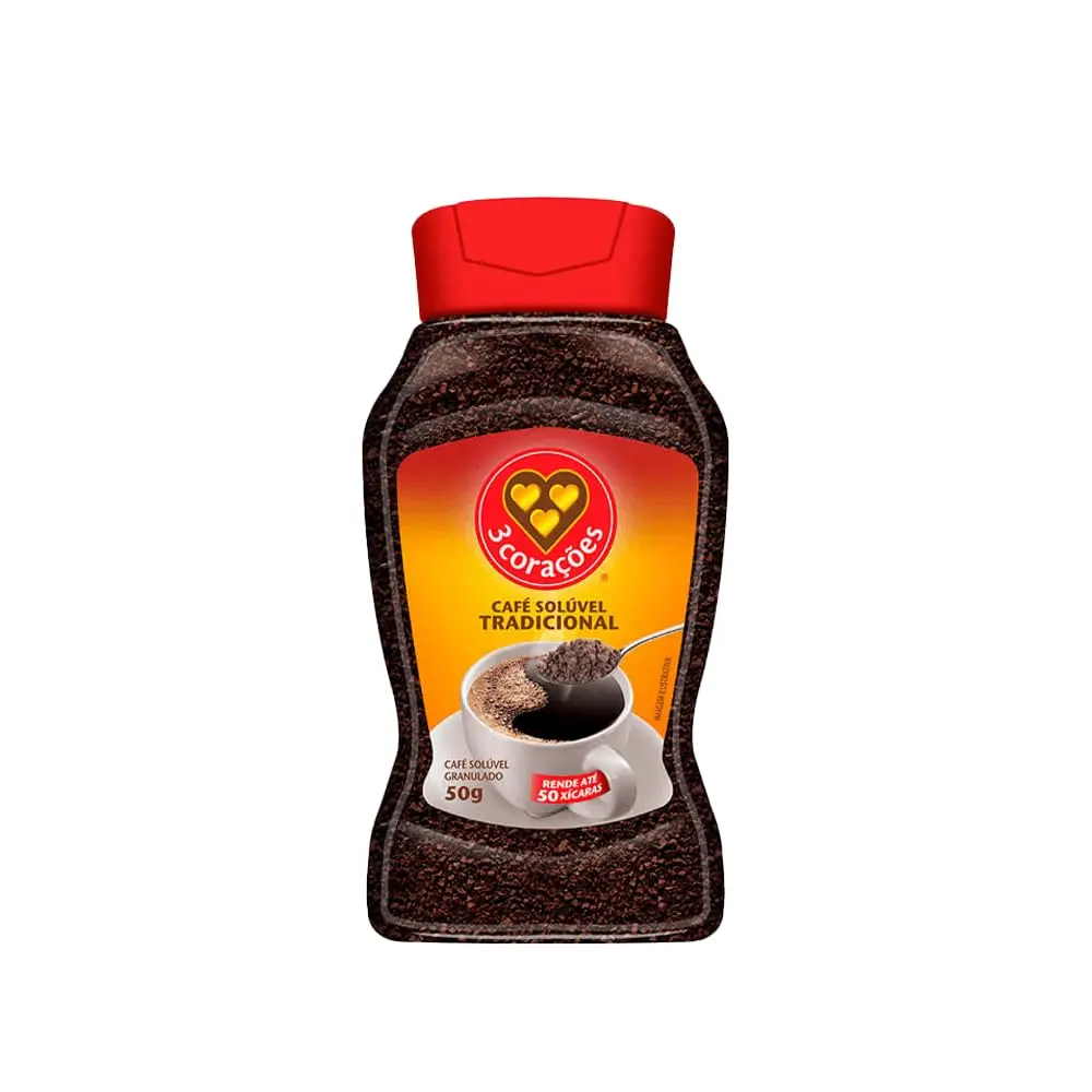 Café Solúvel Granulado 3 Corações, Tradicional, Vidro, 50g