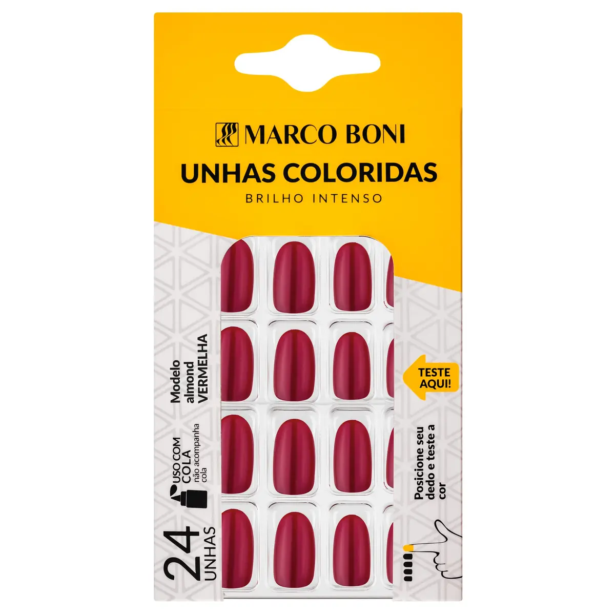 Unhas Posticas Almond Vermelha, 9724, Marco Boni, Vermelha, 1 Unidade.