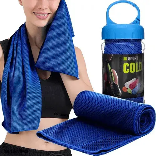 Toalha Rosto Microfibra Refrescante MBFit Academia 88x29 cm Azul