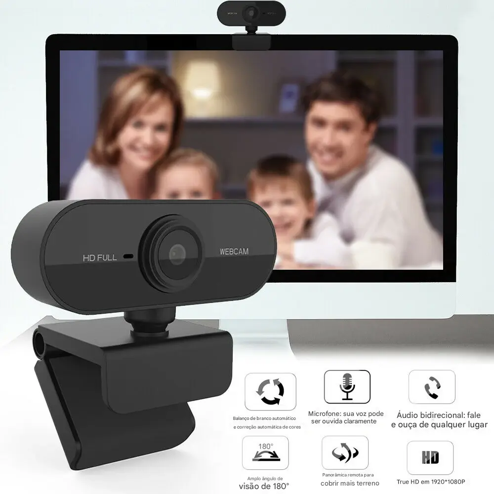 Webcam Profissional 1080p com Rotação Total 360 ° , Microfone Embutido, Ideal Para Streaming E Videoconferência