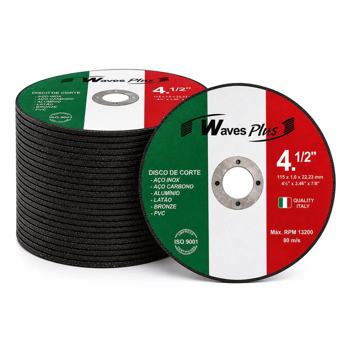 Kit 20 Discos de Corte Fino 115mm (4 1/2”) x 1,0mm – Furo 22,23mm (7/8) – Para Esmerilhadeira – Corte de Metal/Inox/Aço