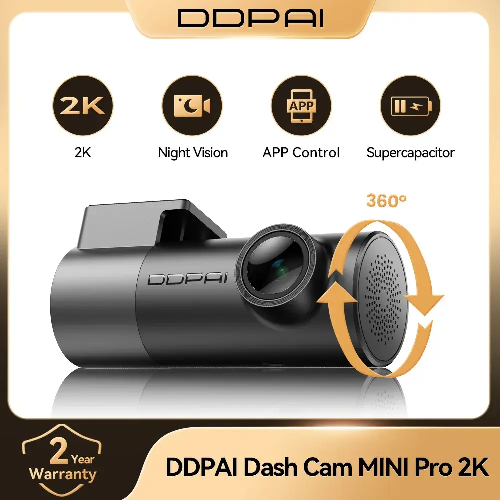 DDPAI MINI Pro 2K 1440P Câmera de painel WiFi DVR 121 ° Monitor de estacionamento 24H com suporte para controle de voz inteligente de visão noturna FOV