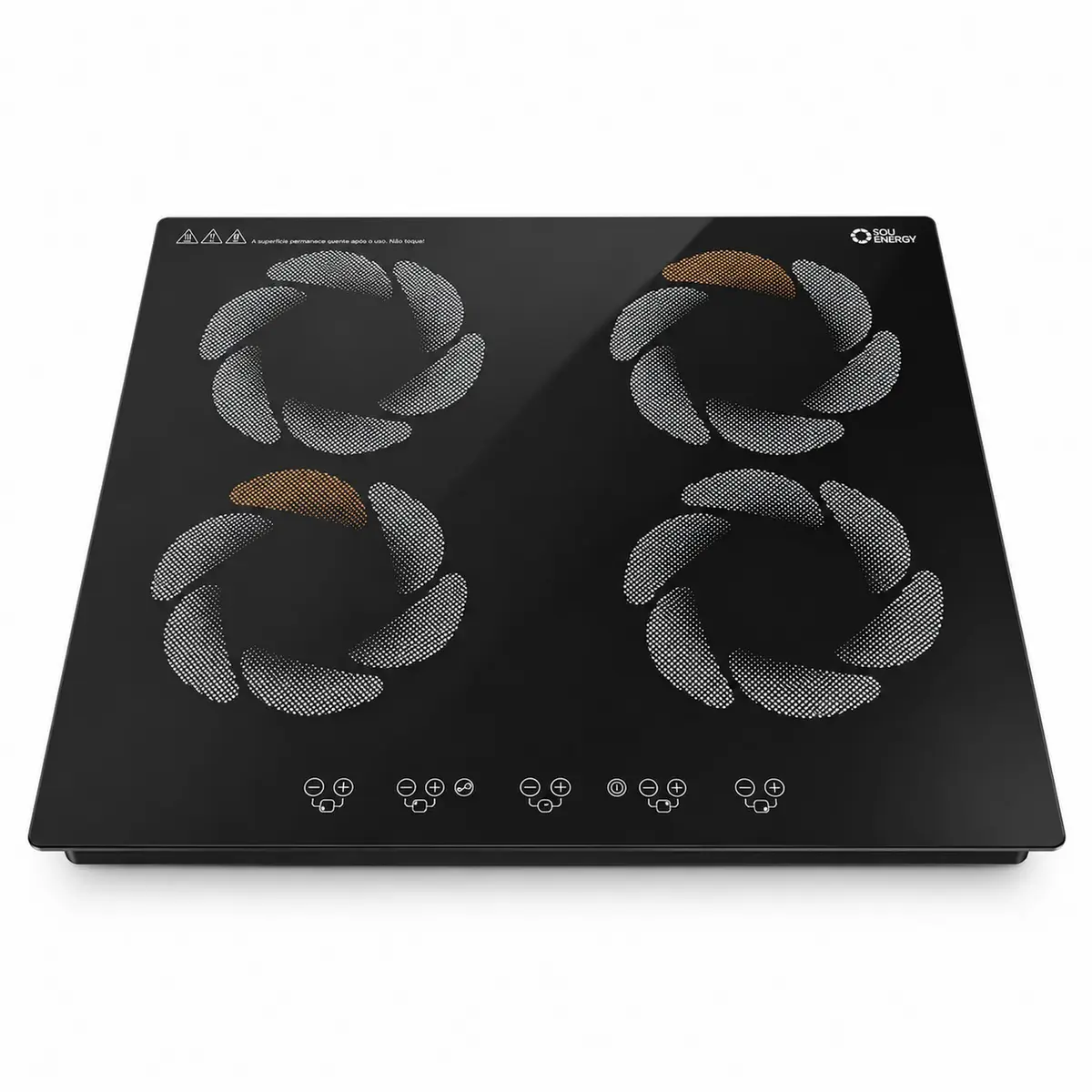 Fogão Cooktop Indução 4 Bocas de Embutir 7200W Turbo Touch Preto Sou Energy