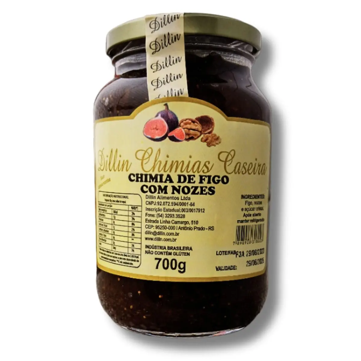 Geleia Dillin Chimia Artesanal Da Serra Gaúcha Com Pedaços da Fruta Sem Conservantes 700g Para Tortas Confeitaria Culinária Chef (Figo com Nozes)