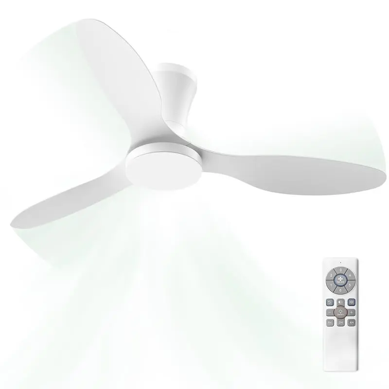 Ventilador de Teto com Controle Remoto Silencioso 6 Velocidades Função Reversa LED 21W Ajustável com Memória Moderno 220V/110V, Branco