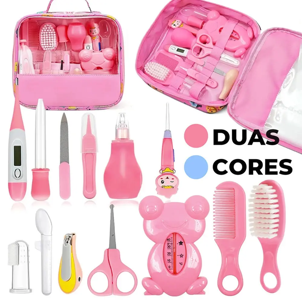 Kit Completo de Cuidados para Bebê 13 Itens Inclui Tesoura, Termômetro e Escova Presente Prático para Mães em sua Primeira Viagem