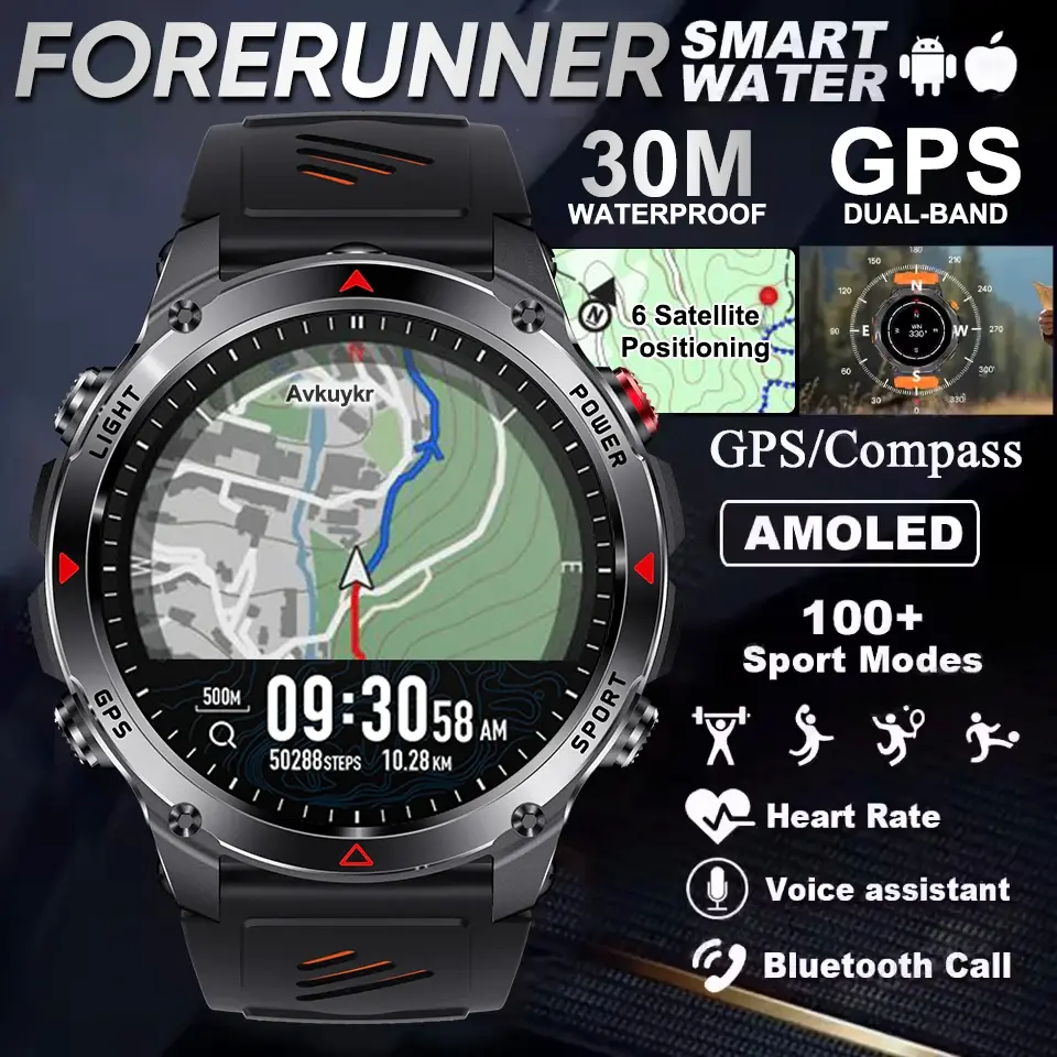 Forerunner 570 gps relógio inteligente 3atm à prova dwaterproof água tela amoled multi-banda gnss bússola altímetro lanterna esportes smartwatch masculino