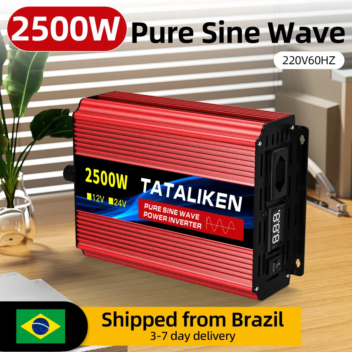 Inversor de potência de onda senoidal pura 1000W-4000W com display LCD - 110V/220V Brasil Outlets para carro/RV