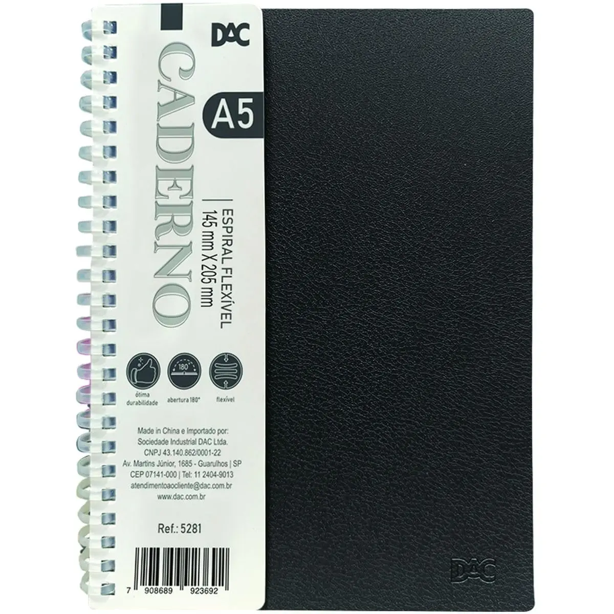 Caderno A5, Dac, Preto, Espiral, Smart, PP, 80 Folhas