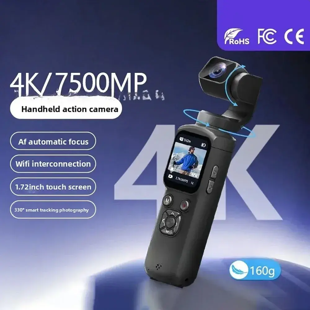 Câmera Pocket 3 4K HJD05 com 330 ° Estabilizador de Gimbal com Rastreamento Facial, Câmera de Ação Digital WiFi de 64MP com Tela Touch de 1,72 Polegadas