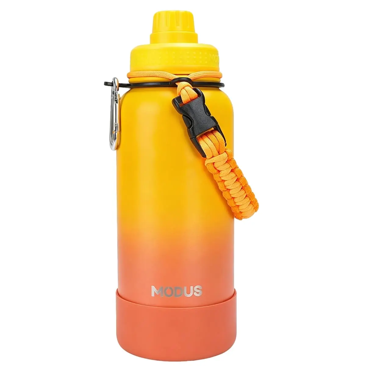 MODUS Garrafa Térmica 950ml - Parede Dupla de Isolamento 24horas Gelado | com Base Emborrachada Anti Derrapante, Alca Paracord (Gradiente Amarelo e Laranja)