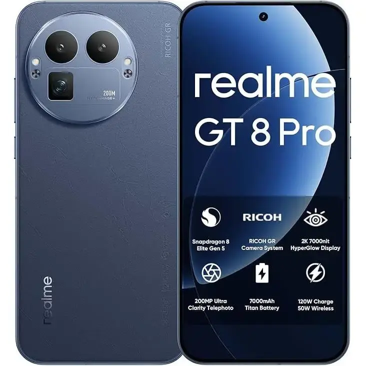 Telefone realme GT 8 Pro 5G, versão UE, eSIM, 12GB+256GB | 16GB+512GB, Snapdragon 8 Elite Gen 5, câmera com RICOH GR, telefoto 200MP, tela 2K 7000nit HyperGlow, bateria de titânio 7000mAh