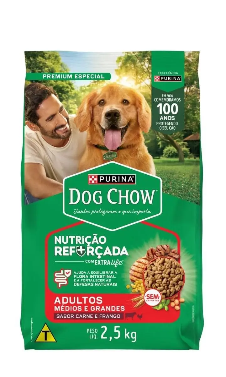 PURINA DOG CHOW Ração Seca 2,5kg Cães Adultos Médios Grandes Carne Frango - 1