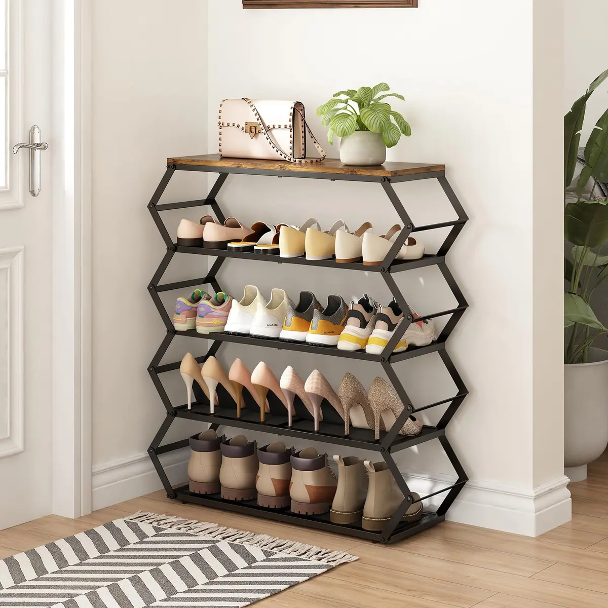 Sapateira Organizadora Hall de Entrada Plegável, Sapateira 5 Andares Vertical Compacta, Ideal para Tênis, Sapatos e Chinelos,Design Prático e Moderno para Quarto, Entrada ou Lavanderia