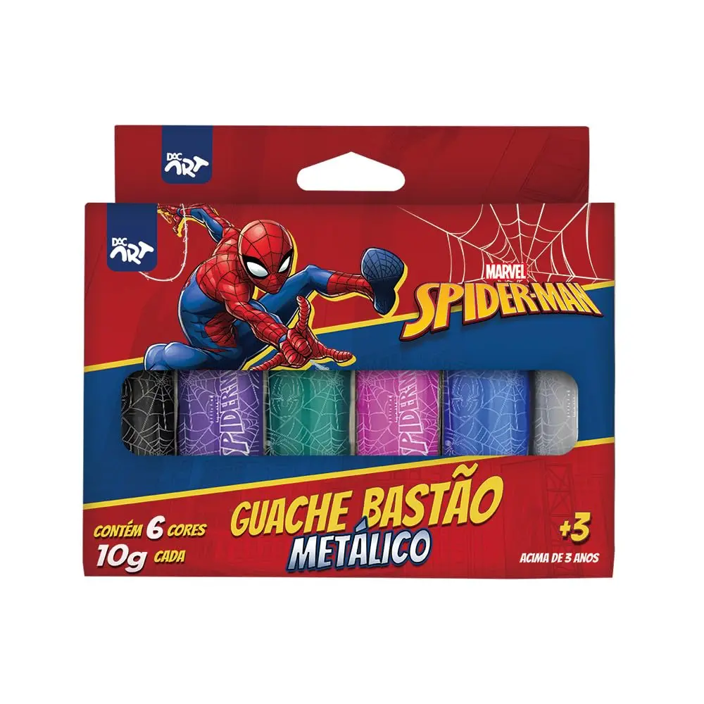 DAC - Guache Bastão Metálica com 6 Cores - Homem Aranha