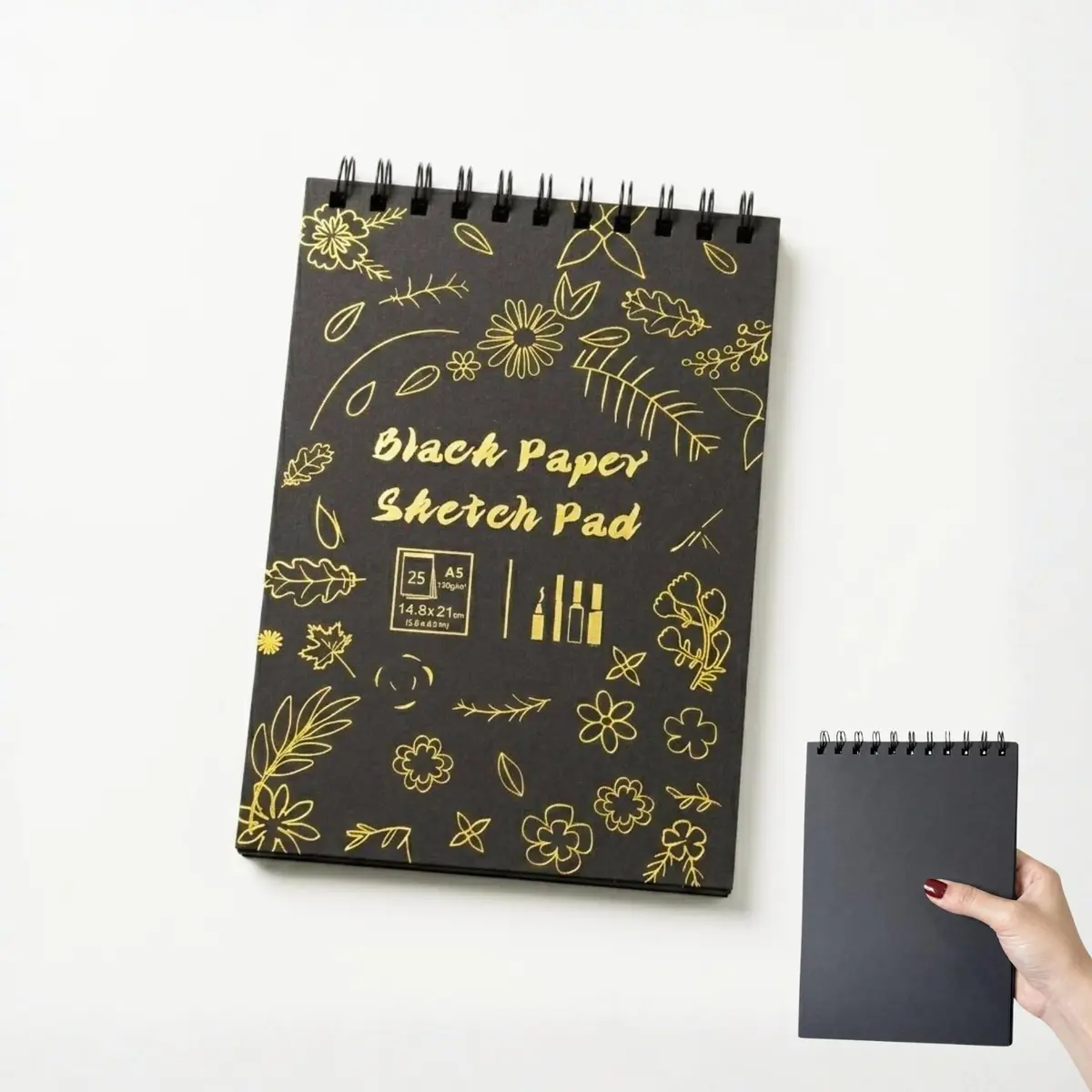 Caderno de Desenho A5 Papel Preto 150g Scrapbook Sketchbook Lettering 25Fls
