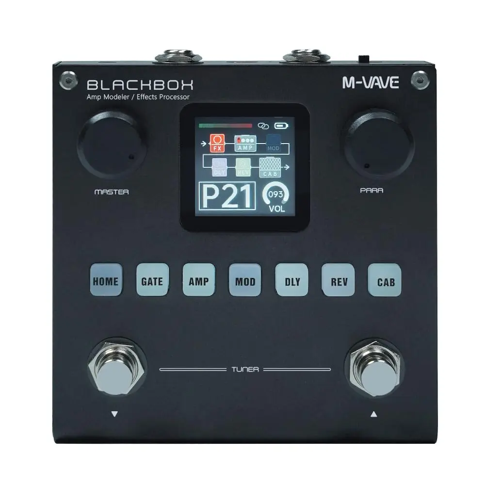 M-VAVE VEDO BLACKBOX Pedal processador multiefeitos para guitarra, com mais de 80 efeitos embutidos, modelagem de amplificador 44,1 KHz / 24 bits 6 + 1 efeitos simultâneos, recarregável integrada
