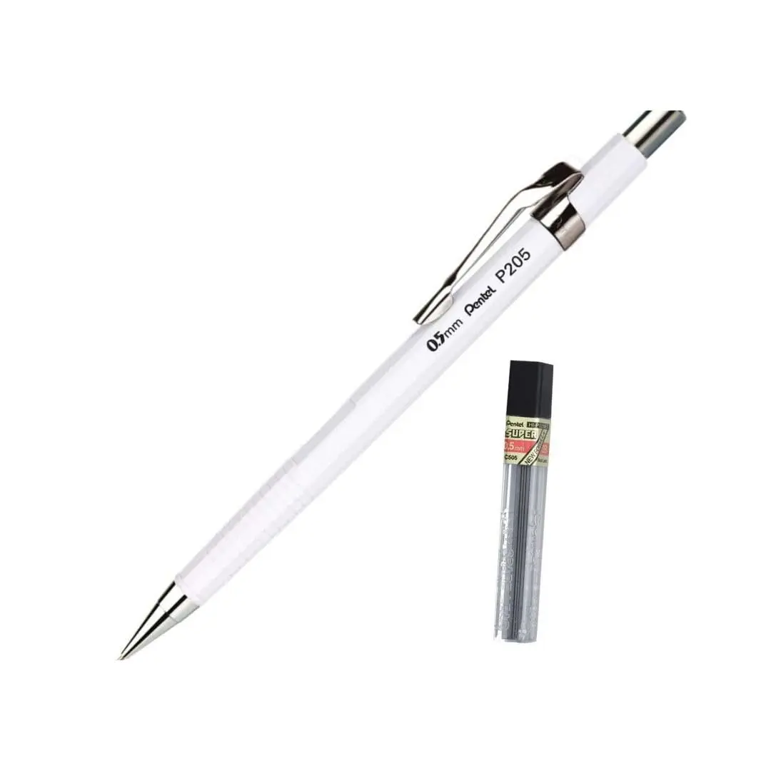 Pentel Lapiseira 0.5mm Branca + Grafite HB SM/P205-WM - 1