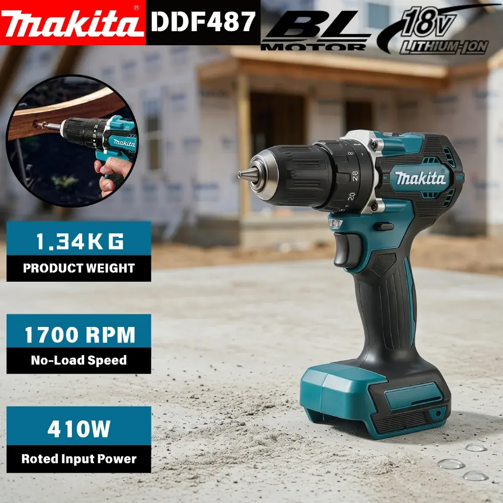 Furadeira/Parafusadeira Elétrica Makita Original DDF487 18V Sem Fio, Sem Escovas, Recarregável (Somente a Ferramenta) - 1