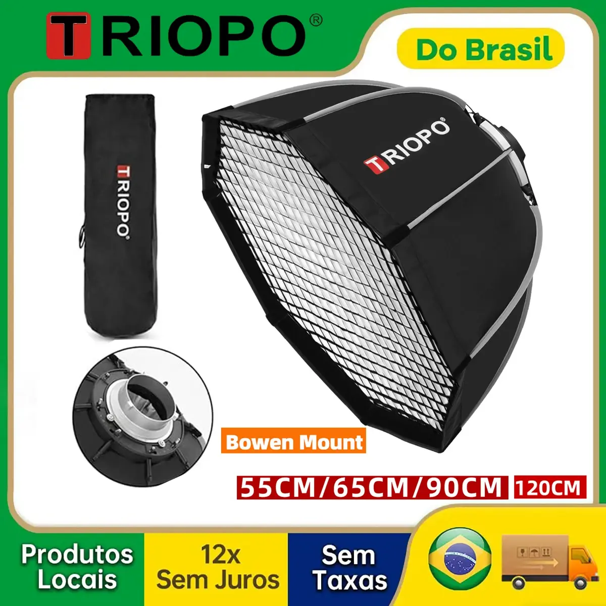 【Do Brasil】TRIOPO 55cm 65cm 90cm 120cm Dobrável Octagon Softbox Bowens Mount para Sokani X100 COLBOR Godox Aputure Amaran 300c LED Light