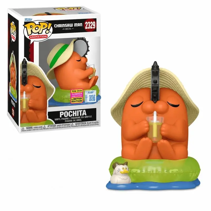 Boneco Funko Pop! Exclusivo SDCC Chainsaw Man Pochita com Chapéu de Sol - 1