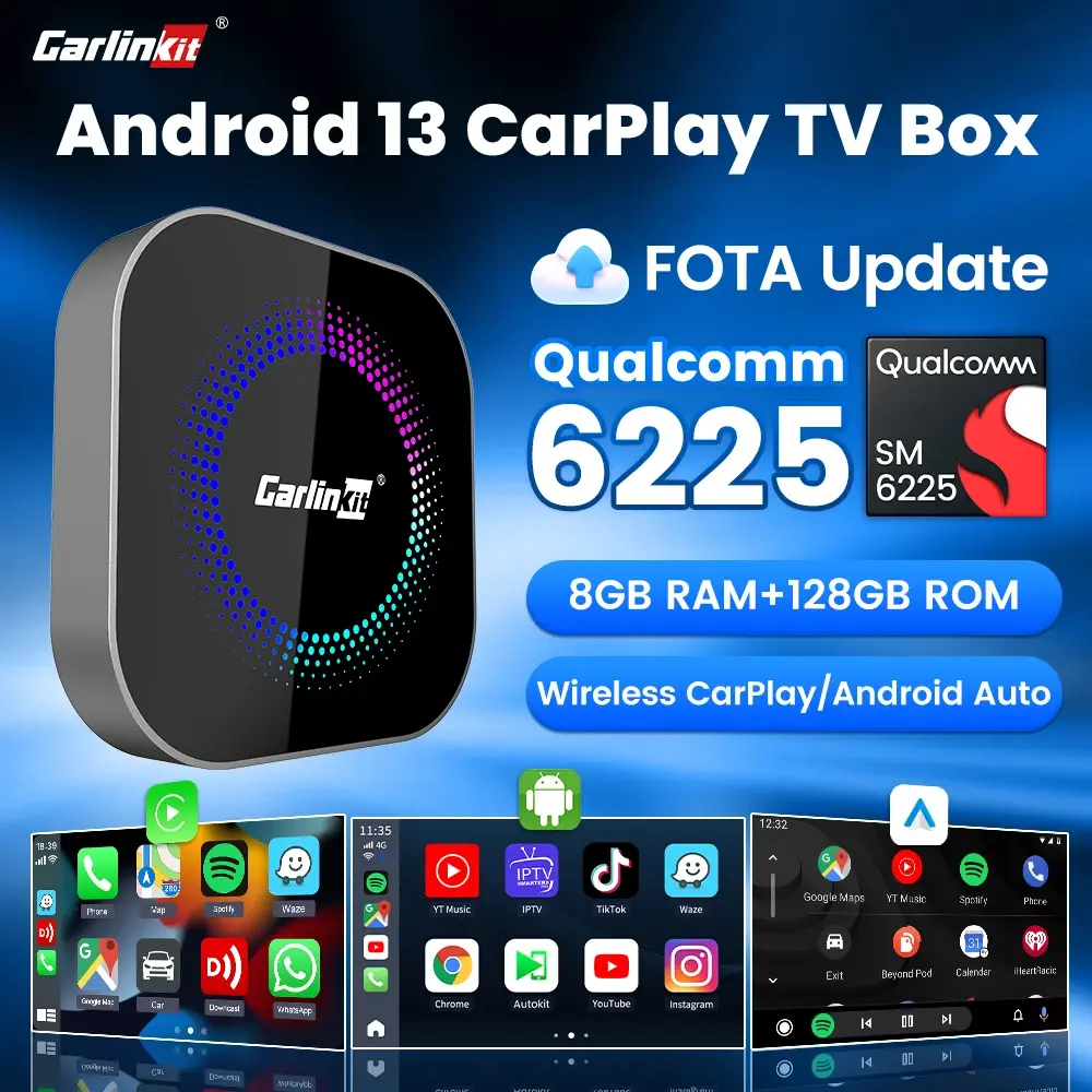 CarlinKit TV Box S2F Android 13 CarPlay Ai Box SM6225 8 Núcleos Wireless CarPlay Android Auto Caixa de Streaming de Vídeo 4G LTE & WiFi GPS
