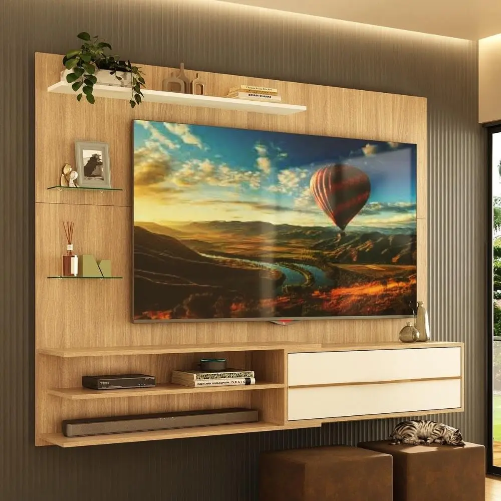 Multimóveis Painel para TV até 65 Polegadas 1 Porta e 5 Prateleiras MP1064 Rustic/Branco - 1