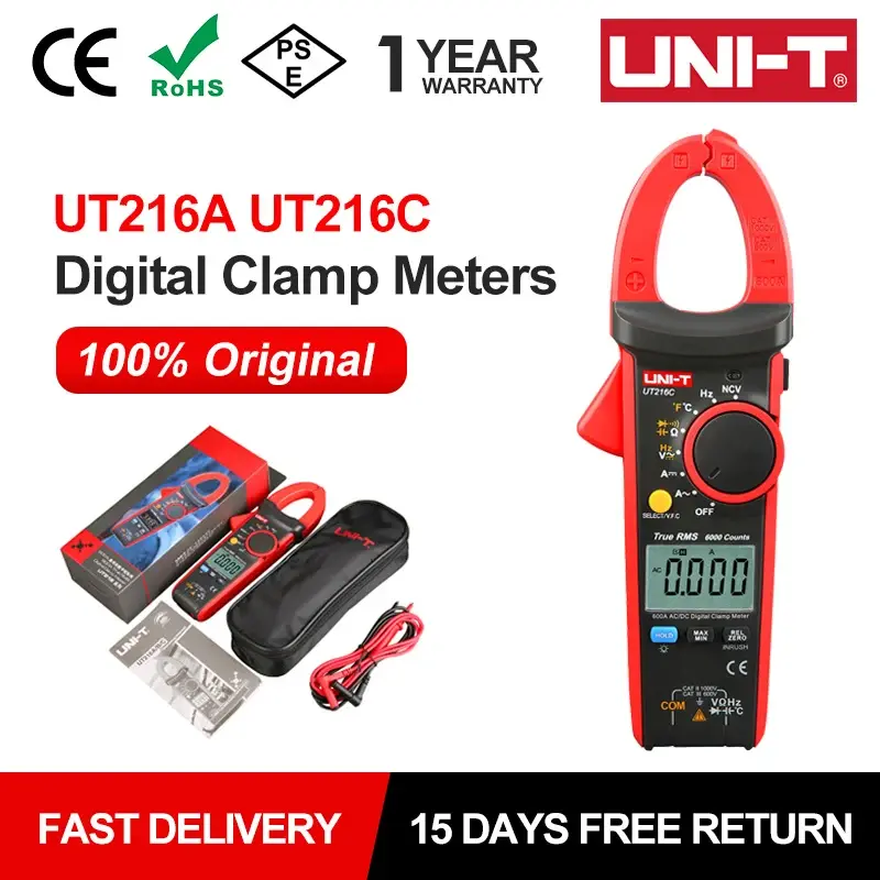 UNI-T ut216c 600a verdadeiro rms medidor de braçadeira digital ac dc corrente multímetro de alcance automático ncv teste de tensão sem contato ut216a ut216 - 1