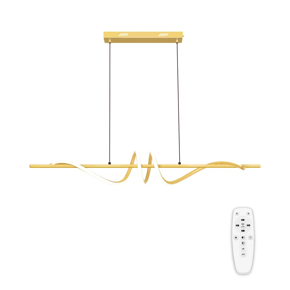 Luminária Pendente LED Dourada, Ondulada Linear Regulável 3000K-6000K