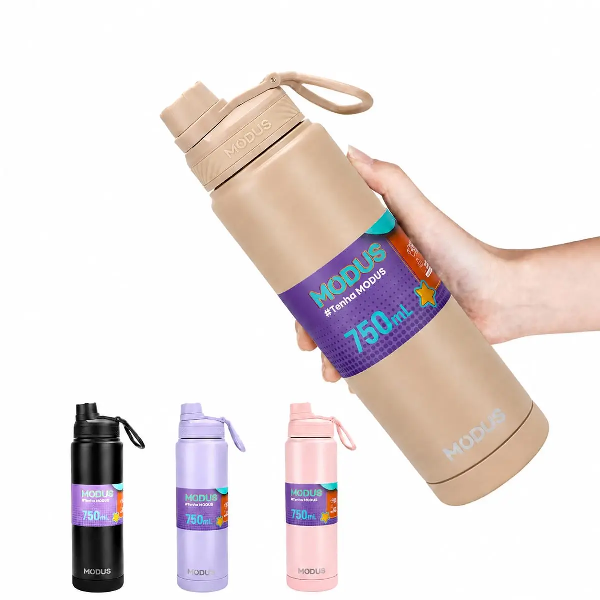 Garrafa Térmica De Aço Inox De Água A Vácuo 750ml com Adesivos | Marrom