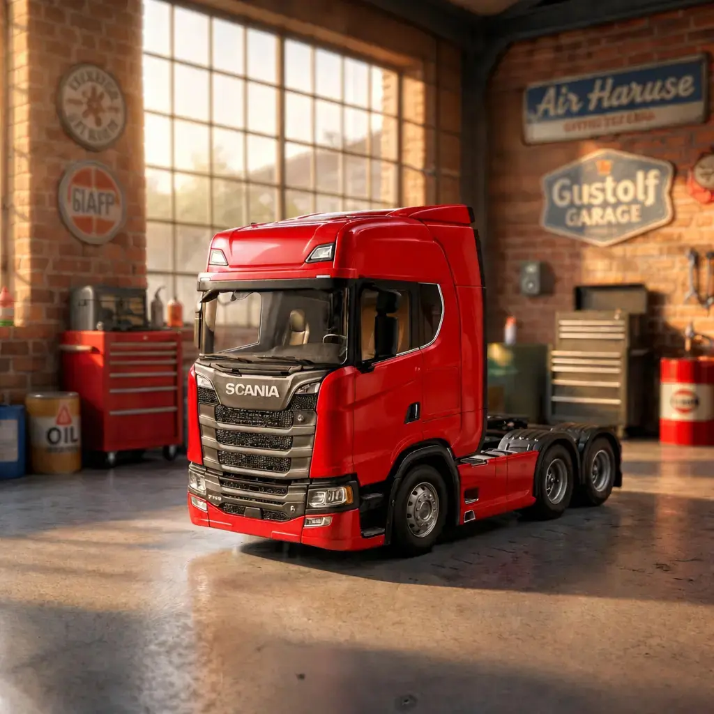 Miniatura Caminhão Scania V8 770s Vermelho Trucado Com Som E Luz Brinquedo Colecionável Premium Ligeiro