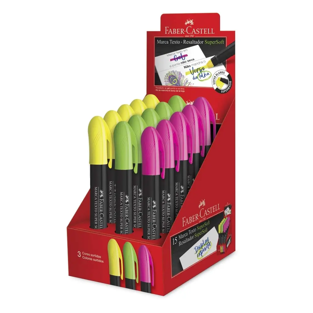 Display Pré Pack Destaca Texto Supersoft, Faber-Castell, DI/1557, Multicor, pacote de 15