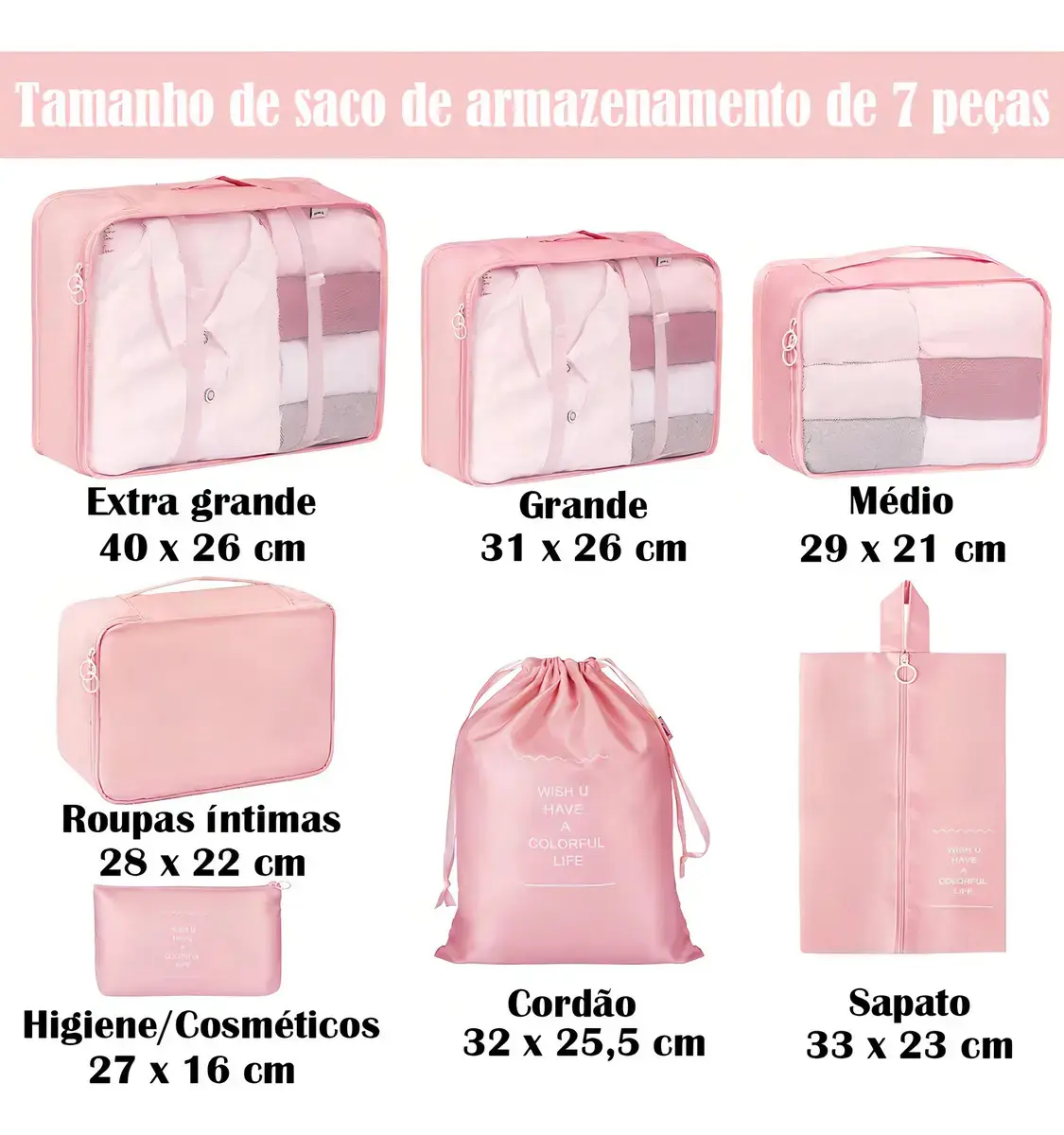 Kit Organizador de Mala com 7 Necessaires Impermeáveis para Viagem thumbnail 4