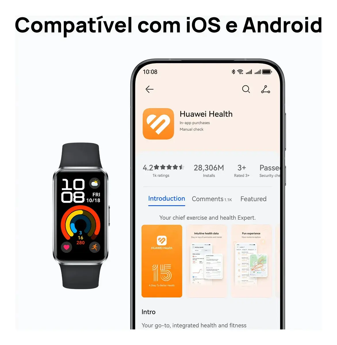 Smartwatch HUAWEI Band 10 Caixa de Polímeros Duráveis Análise do Sono em Nível Profissional Assistente de Bem-estar Emocional Relógio Smartwatch Compatível com Android e iOS Preto thumbnail 9