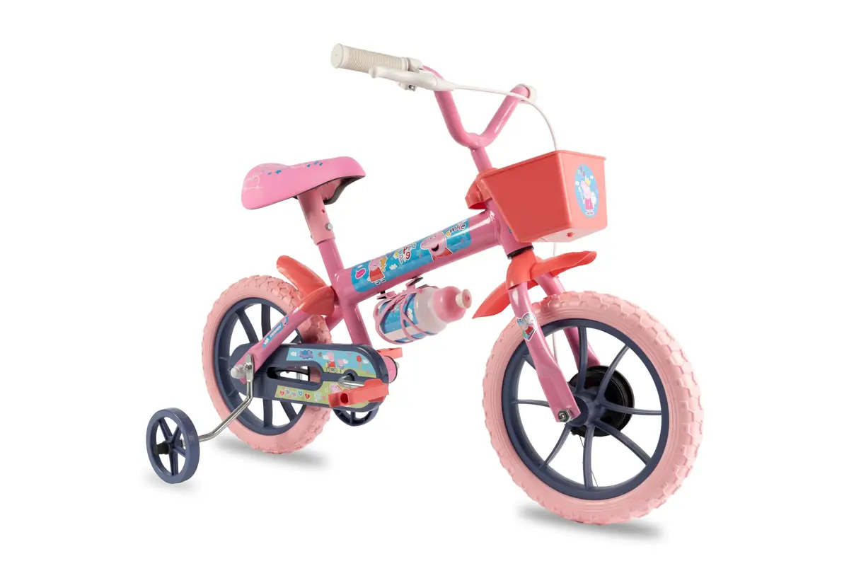 Verden Bicicleta Infantil Peppa George Aro 12 com cestinha rodinhas de apoio e garrafinha