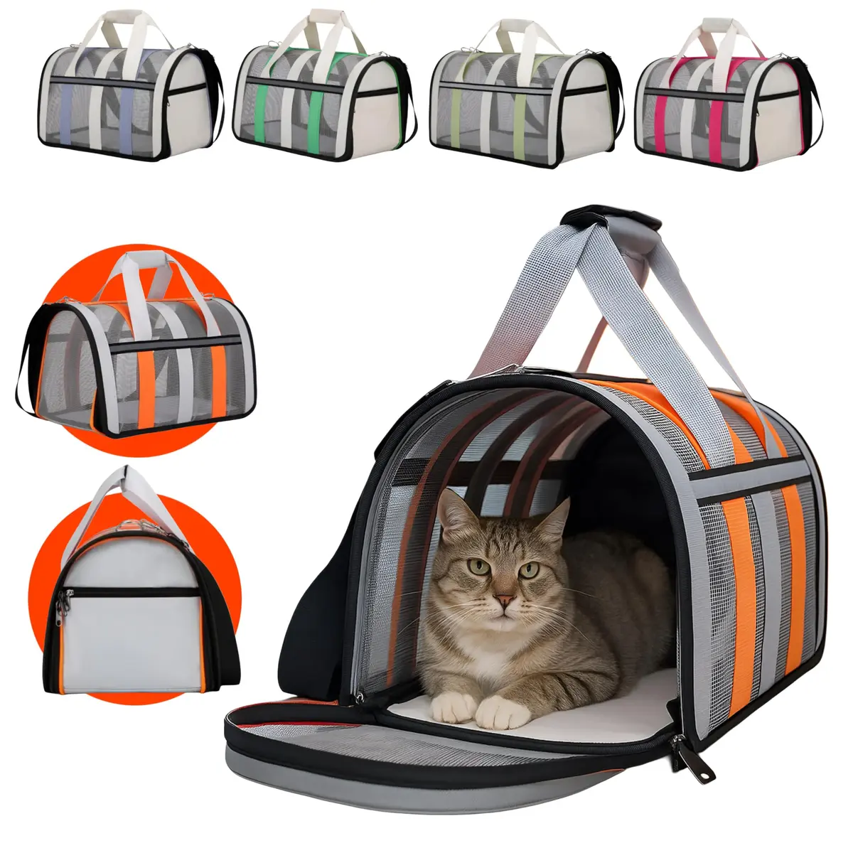 Bolsa de Transporte Pet para Gatos e Cães Pequenos Animais, Design Listrado, Com Alças, Portátil, Respirável (FEMEA) - 1