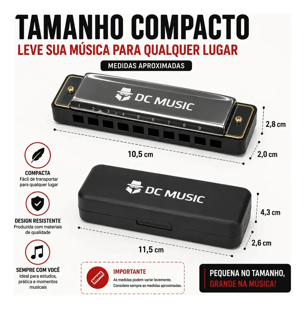 Gaita De Boca Diatônica harmônica Profissional Premium Em Dó C 10 Furos 20 Tons Cromada Para Blues Folk Rock Com Estojo Don Caprini thumbnail 6