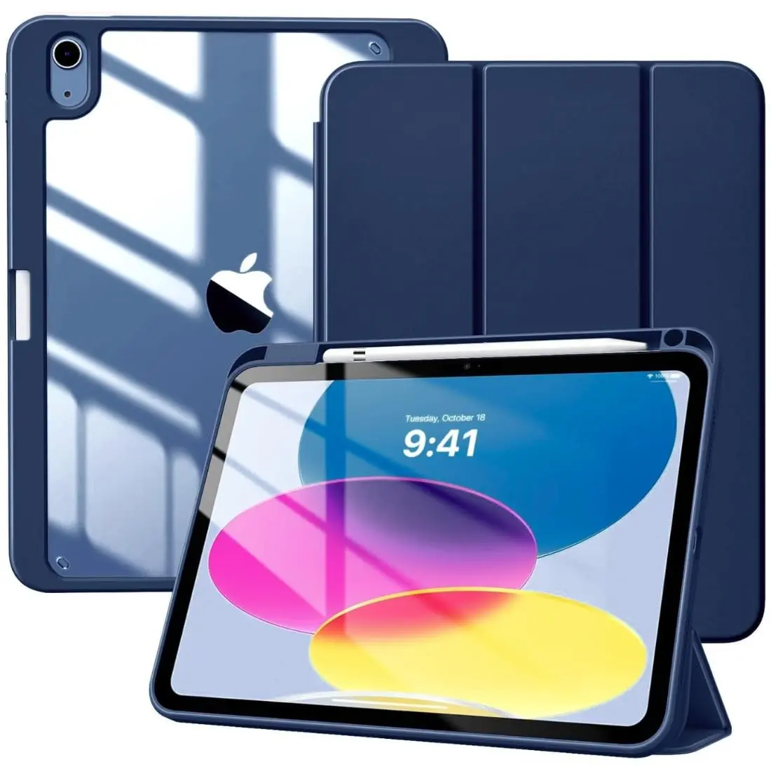 DECART Capa para iPad 9ª/8ª/7ª Geração 10,2” 2021/2020/2019 – Azul Marinho | Case Slim Magnética, Traseira Transparente, Despertar Automático, Suporte Ajustável, Porta Pencil - 1