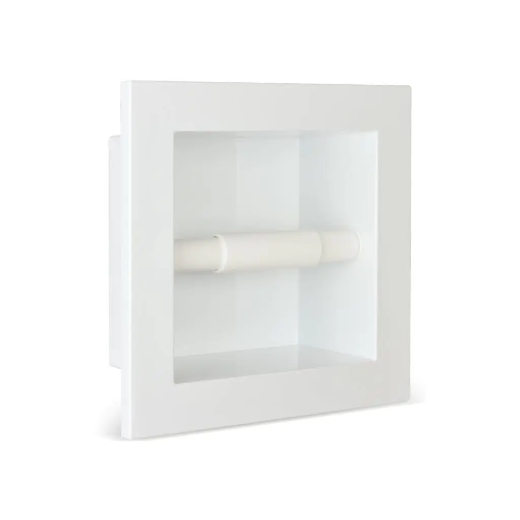 Nicho Embutido para Papel Higiênico de Parede, Porta Papel Higiênico para Banheiro com Rolete, em Polímero de Alto Brilho(BRANCO ALASKA)