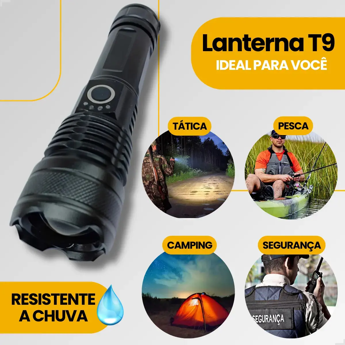 Lanterna Mais Forte Do Mundo Recarregável Tática Potente T9 - Apfer thumbnail 4