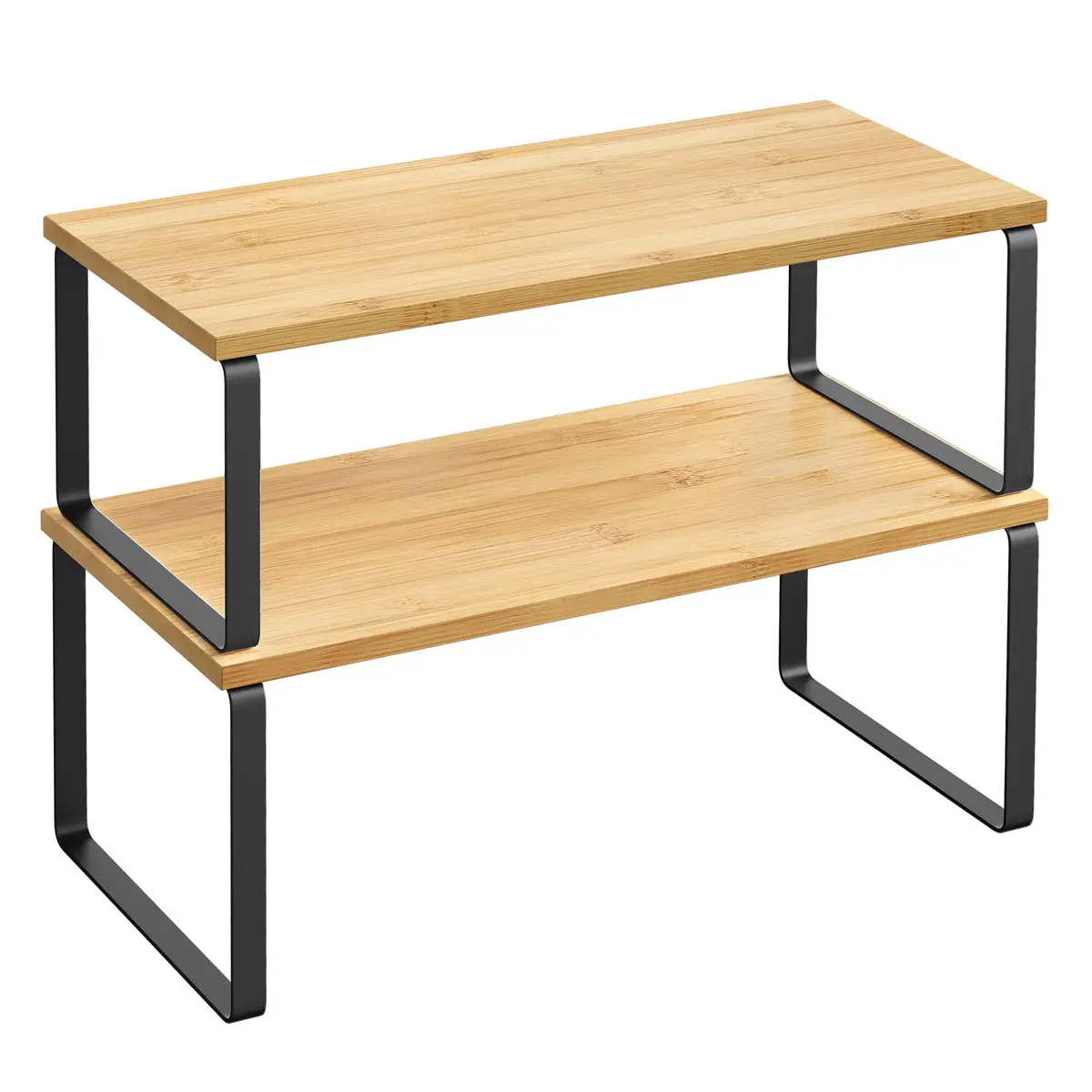 SONGMICS Kit com 2 Porta Temperos para Armário de Cozinha, Bambu e Preto | Prateleira de Cozinha Expansível, Porta-Temperos Empilhável, Bambu Natural e Preto Fosco, Coleção BYSTRO BRKCS200B01