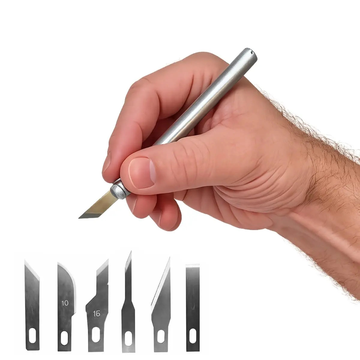 Estilete de Precisão Tipo Bisturi 6 Lâminas para Artesanato e Hobby | Kit 7 peças com cabo plástico leve e 6 lâminas intercambiáveis para papel, EVA, scrapbook, modelismo e trabalhos manuais.