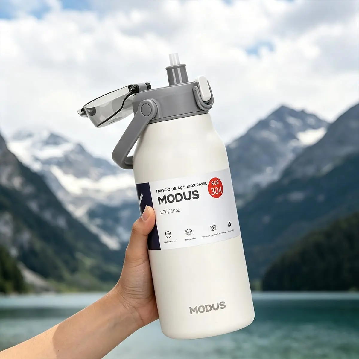 Garrafa Térmica 1700ml – 24h Gelada, Base Antiderrapante | Tampa Antivazamento, sem BPA (Branco)