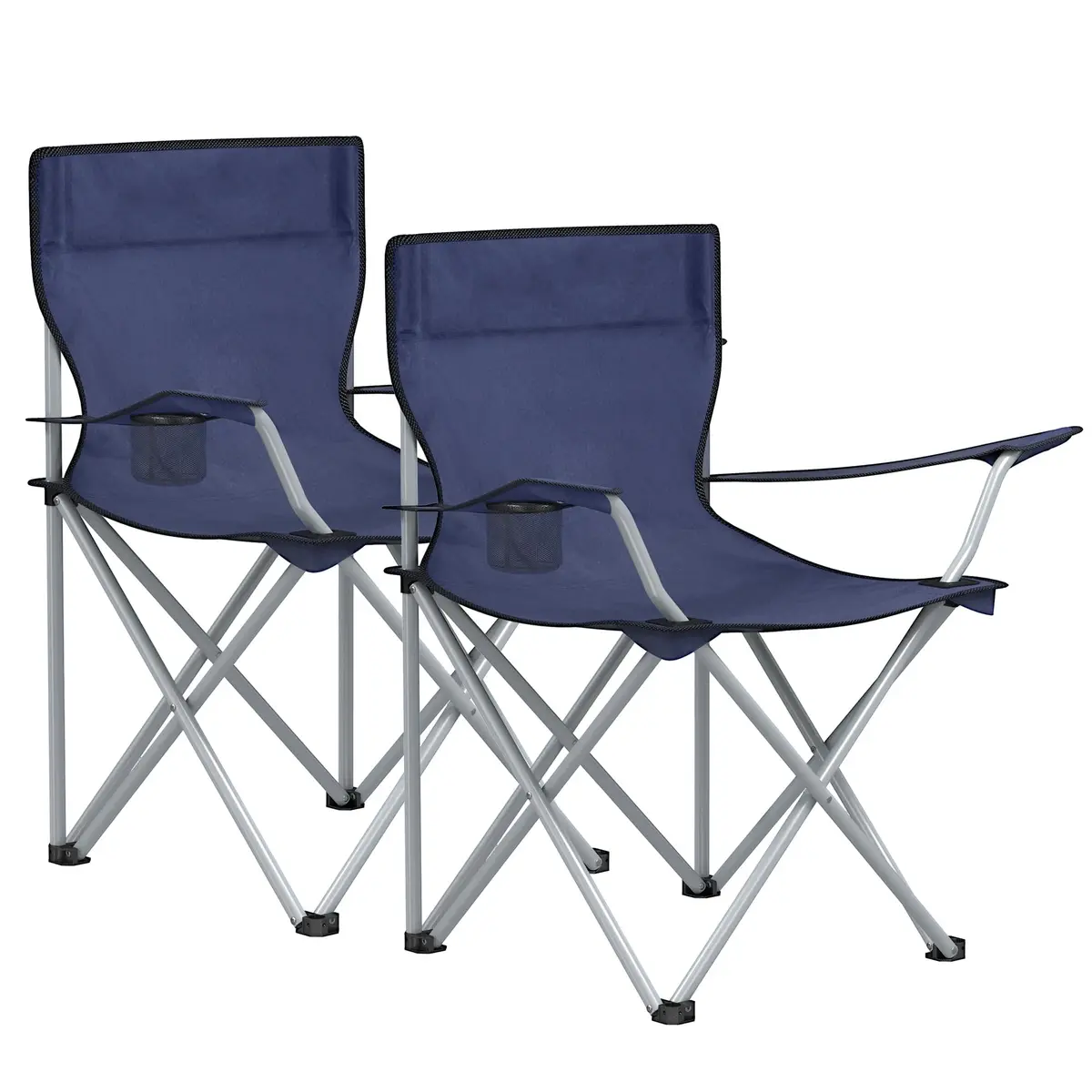 SONGMICS Cadeiras de Acampamento Dobráveis, Conjunto de 2, Estrutura de Aço | com Porta-Copos, Capacidade de 120 kg, 84 x 52 x 81 cm, para Exterior, Azul Escuro, Coleção SANDY GCB01IN
