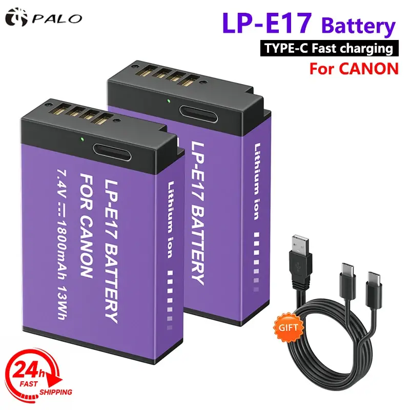 2 Baterias 1800mAh LP-E17 USB Tipo C LPE17 LP E17 para Canon EOS RP 200 250D M3 M5 M6 750D 760D T6i T6s 800D 8000D 77D Kiss X8i